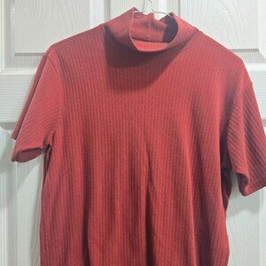 Bobbie Brooks Mock Turtleneck Blouse SS Ribbed Rust Color Cotton Blend
